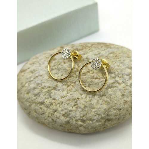 Pendientes Mini Círculo y Pavé Oro 18kt
