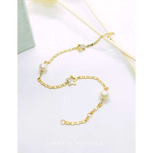 Pulsera Perlas y Estrellas Oro 18kt