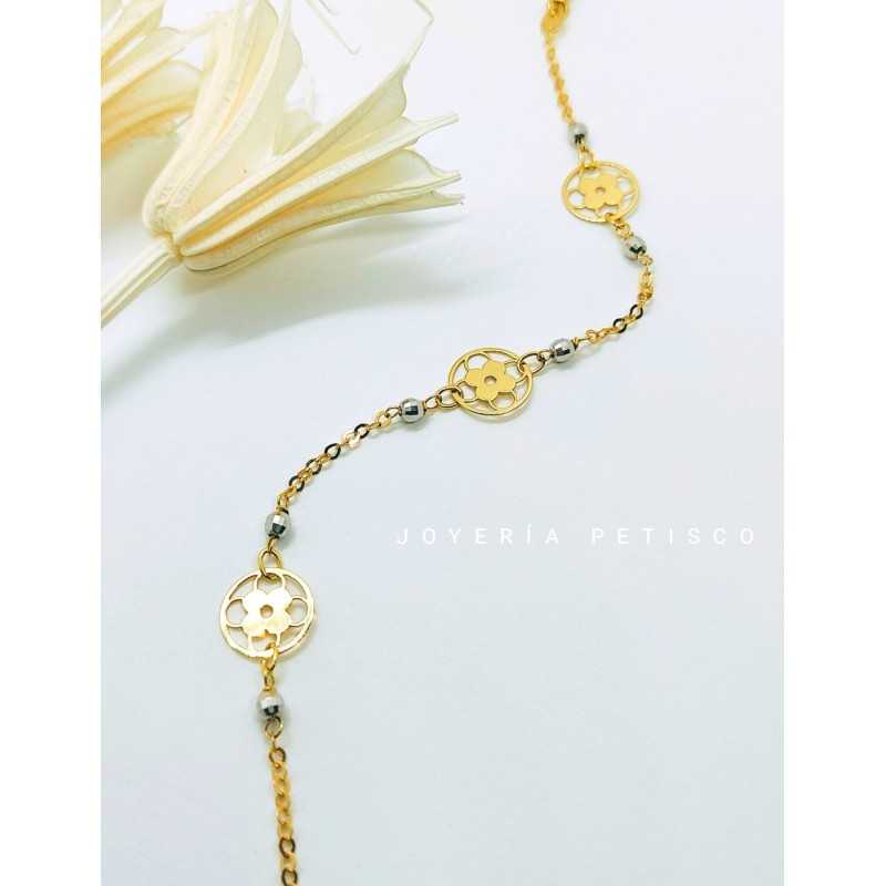 Pulsera Motivos  y Bolitas Talladas de  Oro 18kt