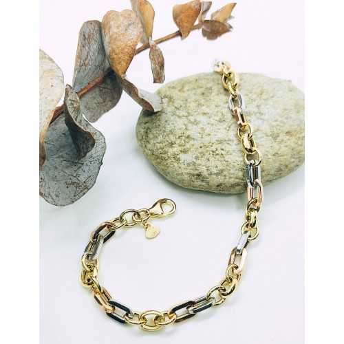 PULSERA ESLABONES ORO TRICOLOR 18K