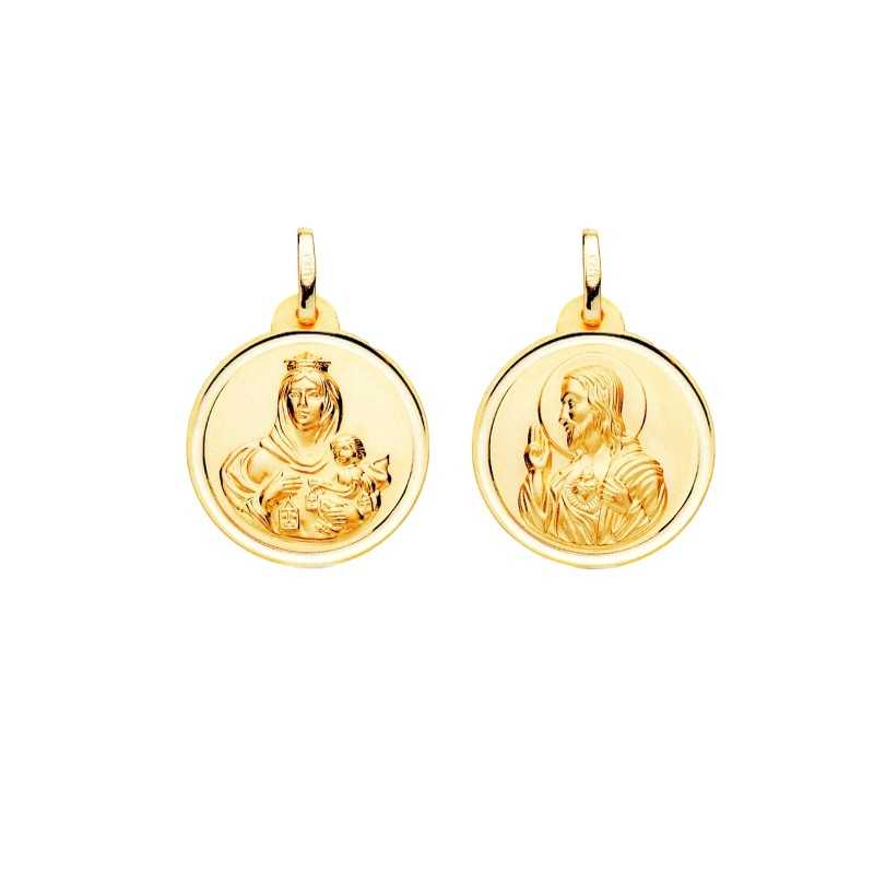 Medalla ESCAPULARIO "Virgen del Carmen y Sagrado Corazón" Oro 18kt