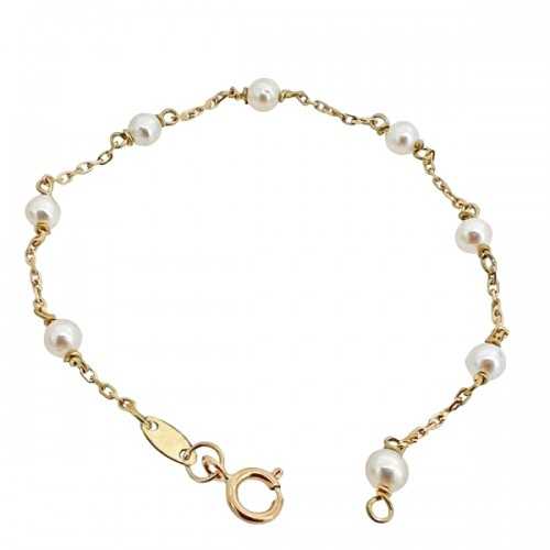 PULSERA RECIÉN NIÑA ORO 18 KTES.  PERLAS NATURALES