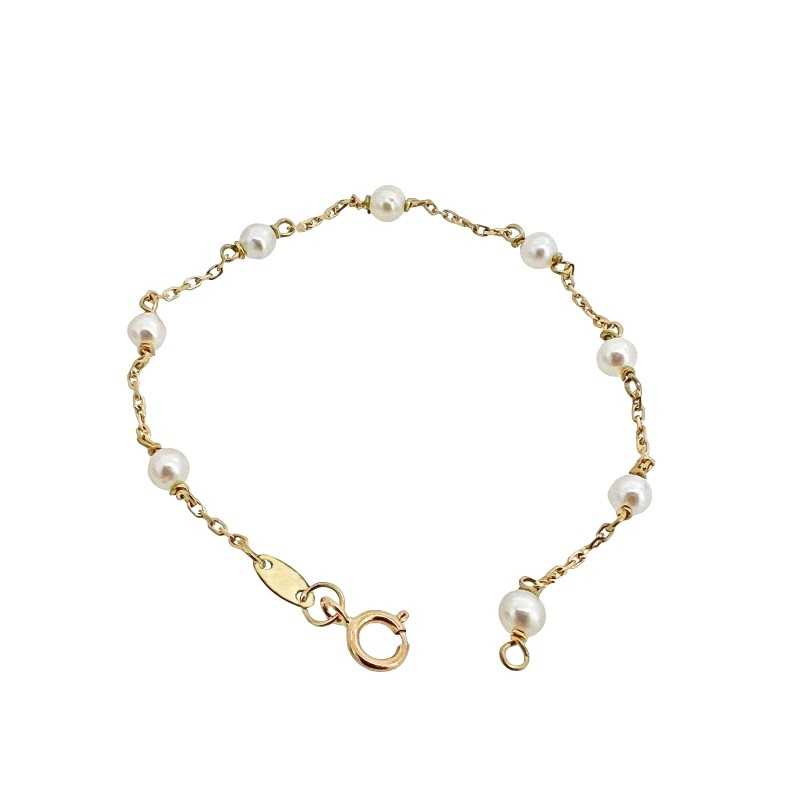 PULSERA RECIÉN NIÑA ORO 18 KTES.  PERLAS NATURALES