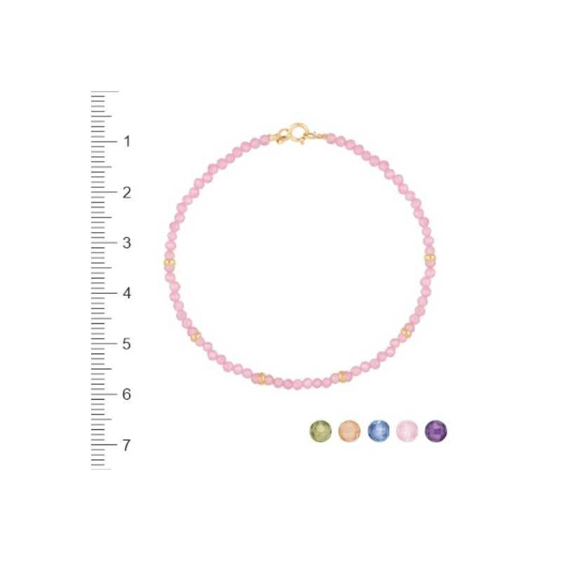 PULSERA DE ZIRCONITAS ROSAS Y DONUTS ORO AMARILLO DE 18KT