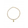 PULSERA DE ZIRCONITAS COLOR NUDE, MANO DE FÁTIMA Y DONUTS ORO AMARILLO DE 18KT