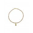 PULSERA DE ZIRCONITAS COLOR NUDE, MANO DE FÁTIMA Y DONUTS ORO AMARILLO DE 18KT