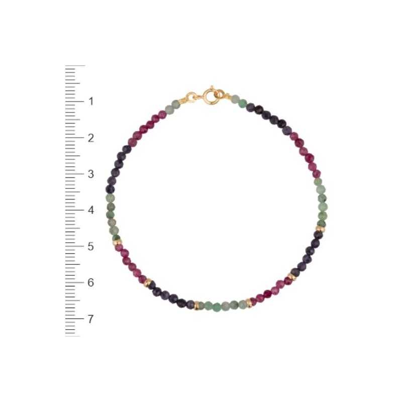 PULSERA DE ESMERALDAS , RUBÍES Y ZAFIROS FACETADOS CON DONUTS ORO AMARILLO DE 18KT