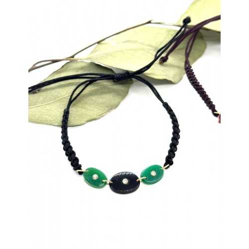 PULSERA DE MACRAMÉ , ÁGATAS Y ONIX DE ORO DE 18KT