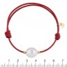 PULSERA CUERO BURDEOS , PERLA Y CORAZÓN DE ORO DE 18KT