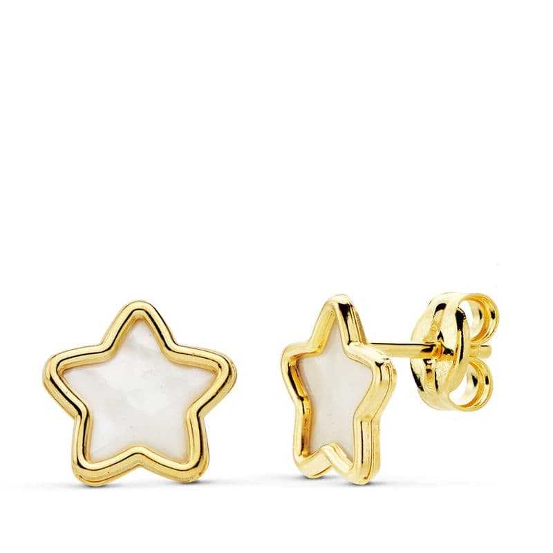 Pendientes Comunión Estrellas -Madreperla  Oro 18kt